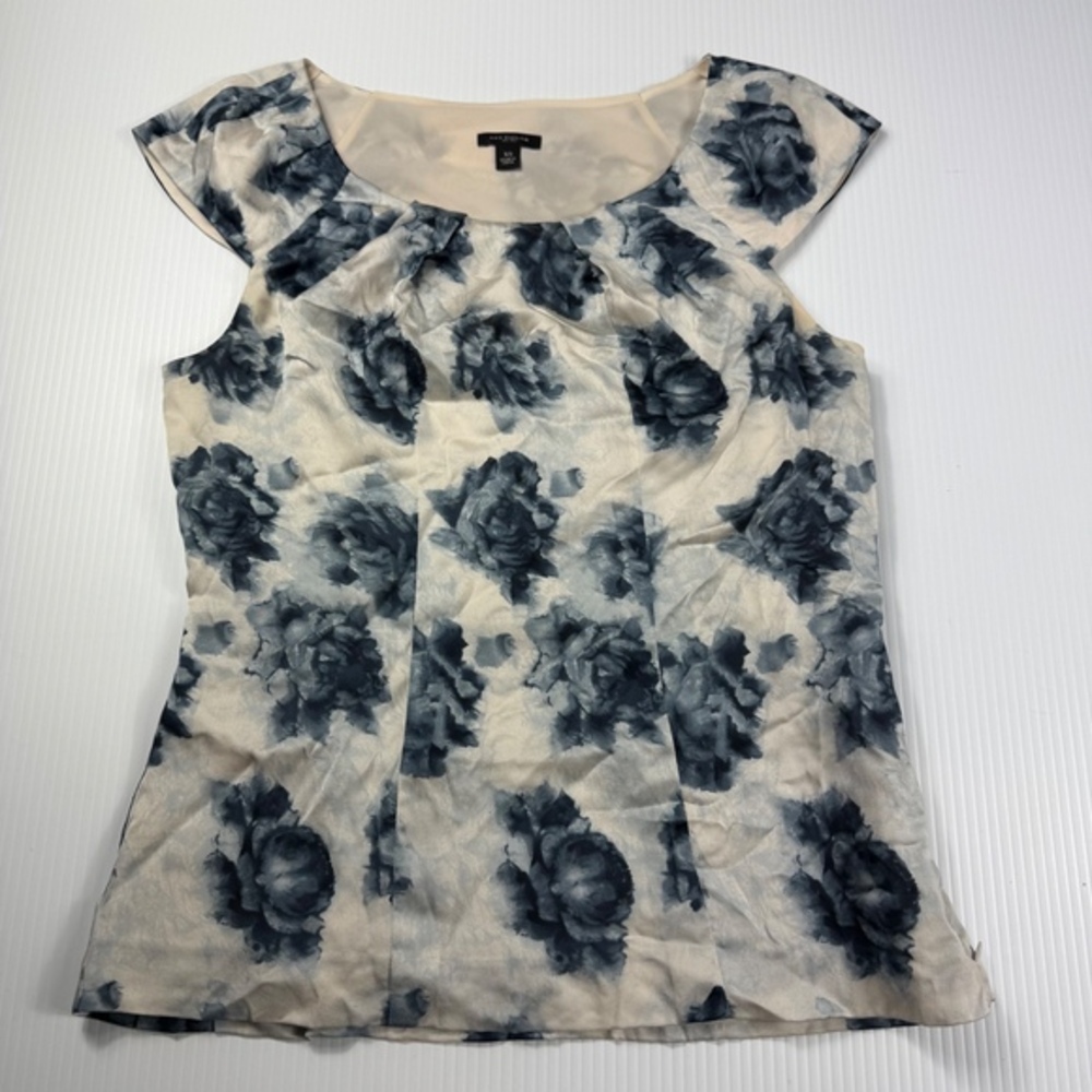 Ann Taylor‎ Floral Print Top Pleated Cap Sleeve Blouse XS